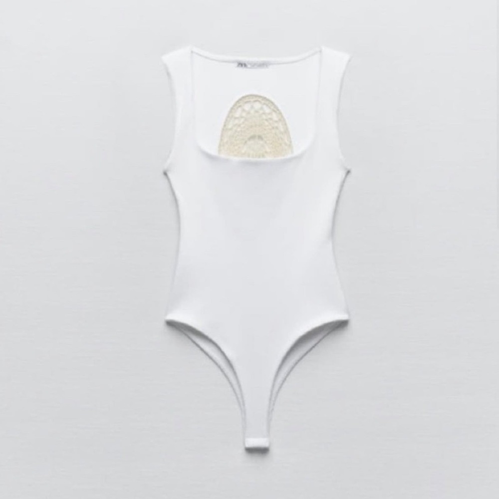 Zara white crochet cutout bodysuit